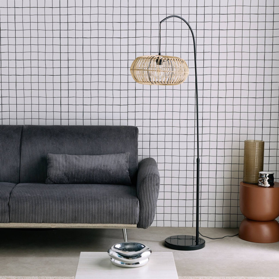 Lampadaire intérieur rotin naturel H 170cm DIEGO