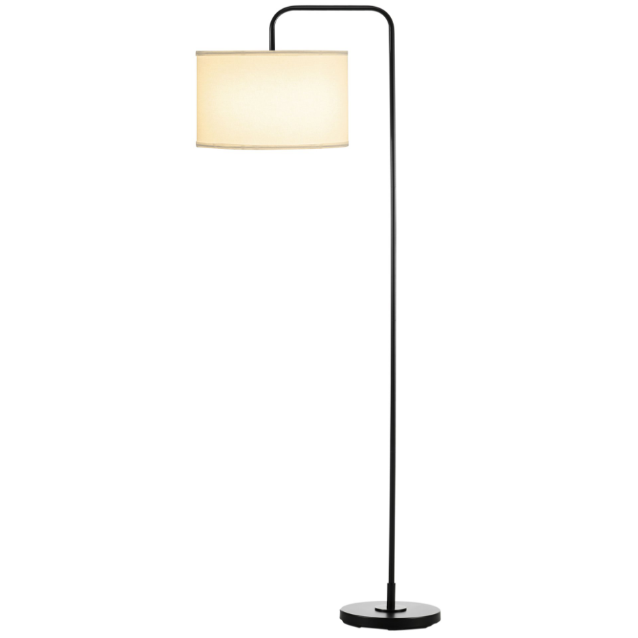 Lampadaire design néo-rétro 163H cm abat-jour aspect lin blanc acier