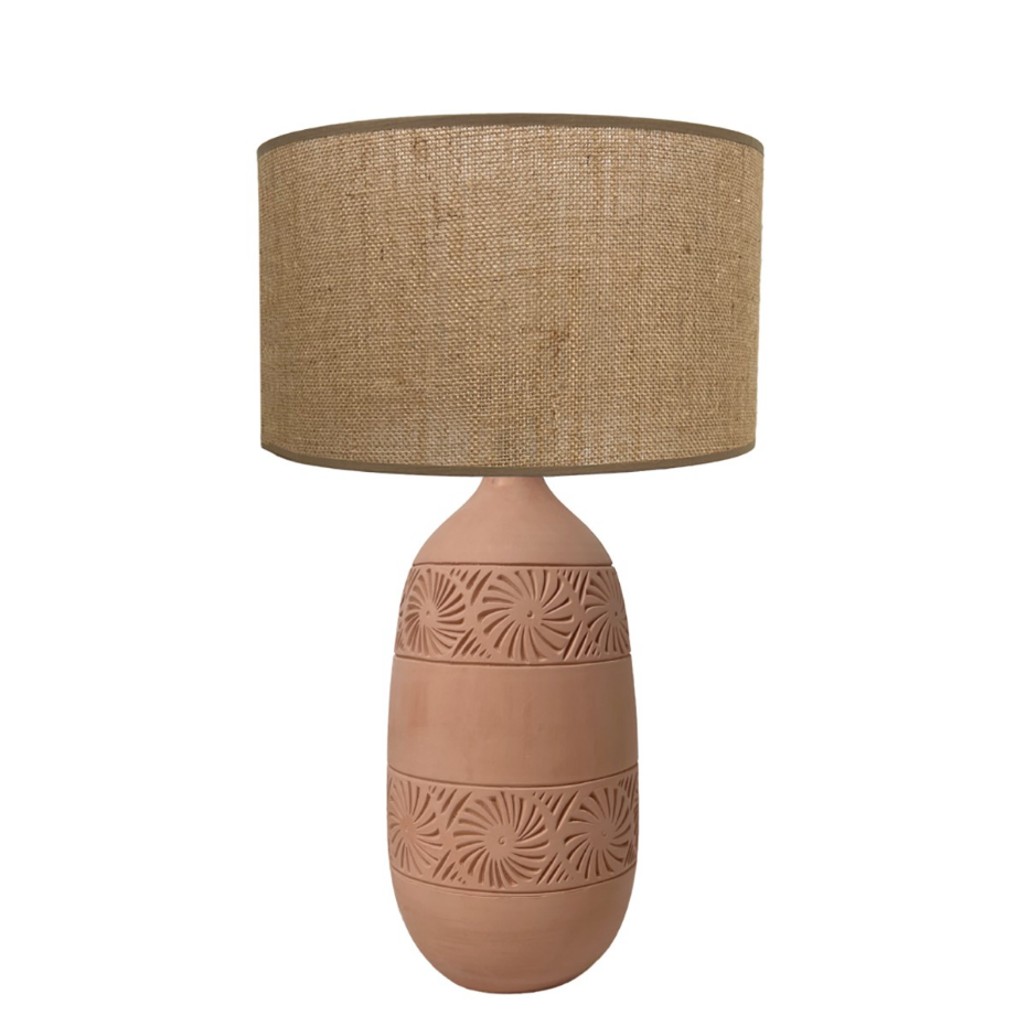 Lampe en terre cuite avec abat-jour jute, KÉO MAYA