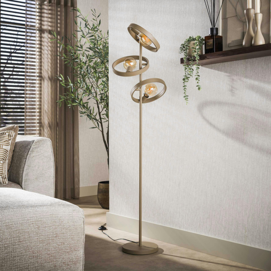 Lampadaire design beige mat 3 anneaux TRIBECA