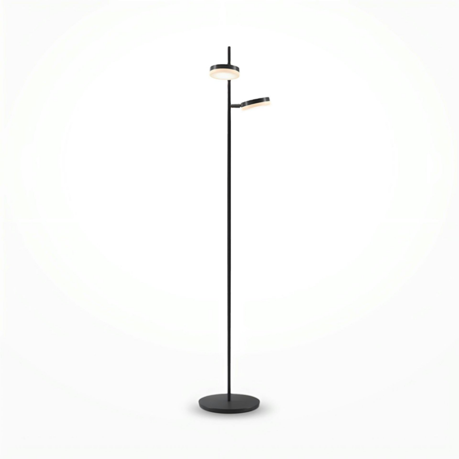 Lampadaire noir LED – 2 lampes disques articulées OCALA