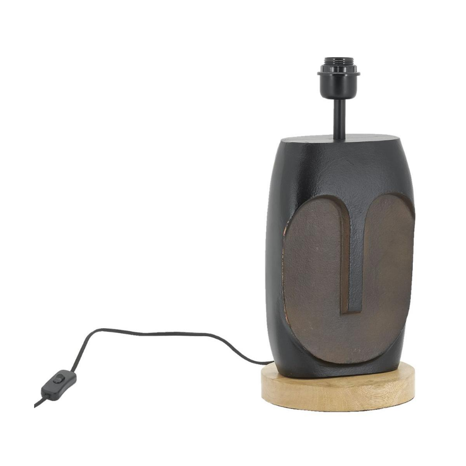 Pied de lampe Visage en aluminium noir et manguier