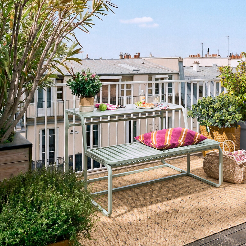 Banc-table de jardin en métal acier, TALIA