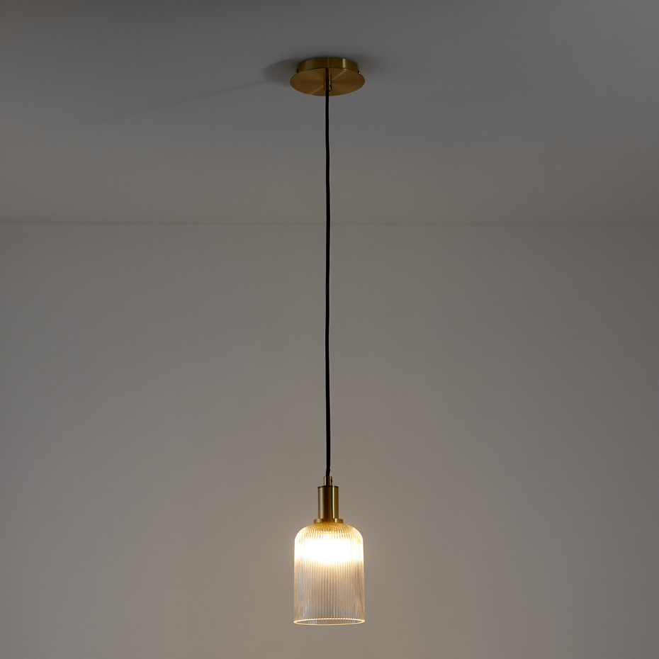 Suspension laiton et verre strié Ø10,9 cm, Bogota
