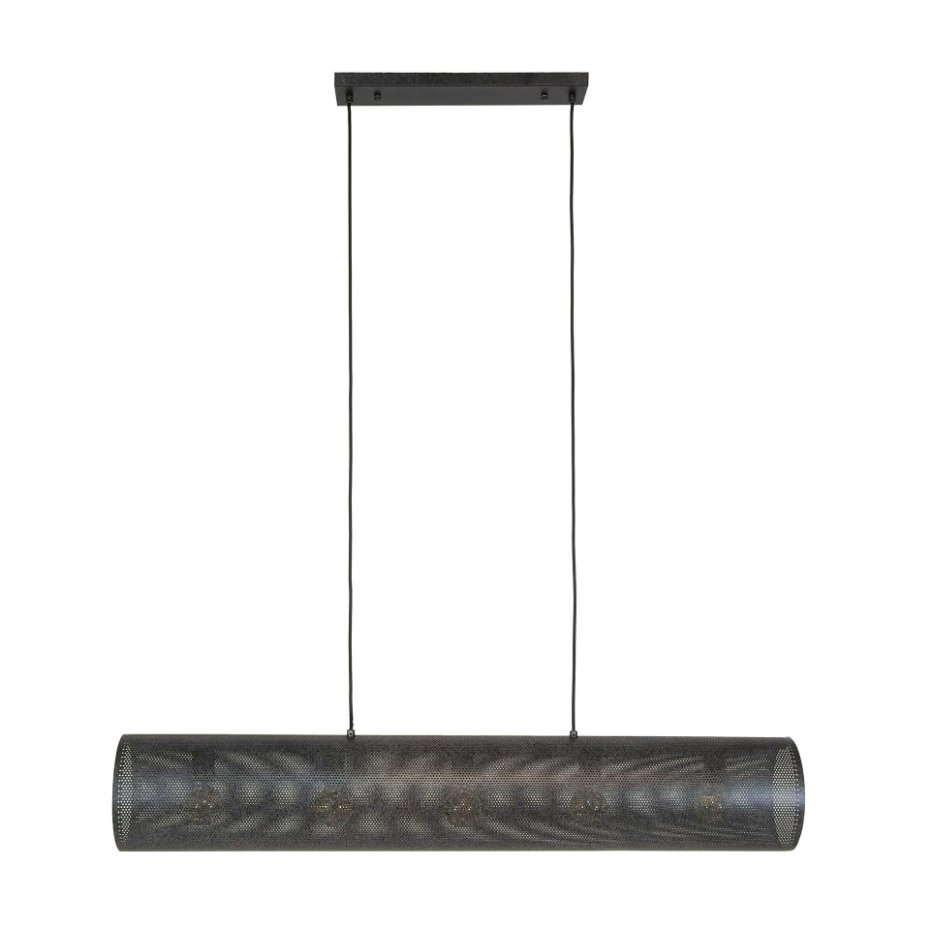 Suspension tube en métal noir perforé 5 lampes RALF