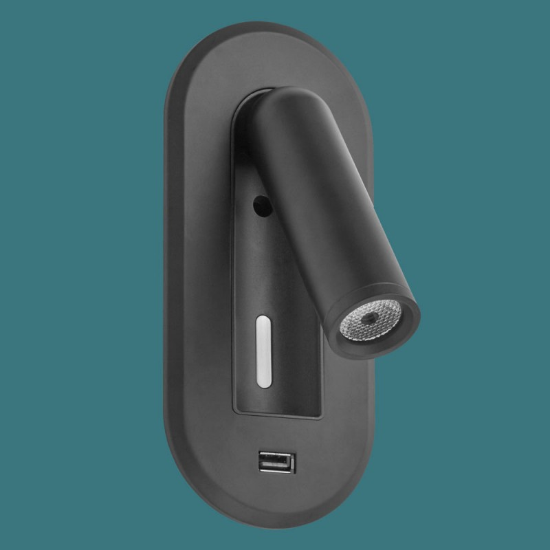 Applique Tête De Lit Mila Tactile Noir Mat Port Usb