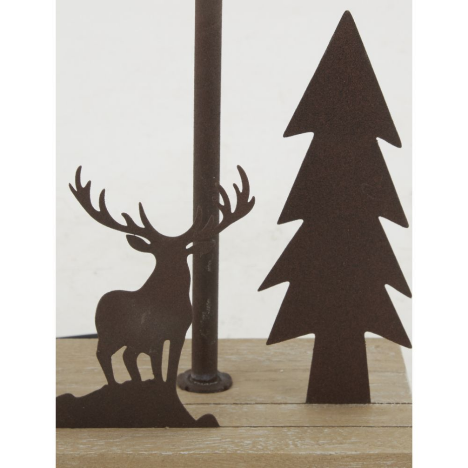 Lampe en métal et bois décor Forêt 1 cerf + 1 sapin