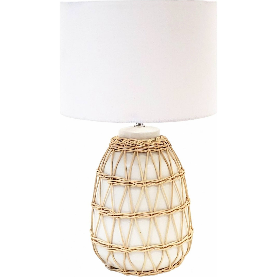 Lampe de table en rotin et céramique ronde