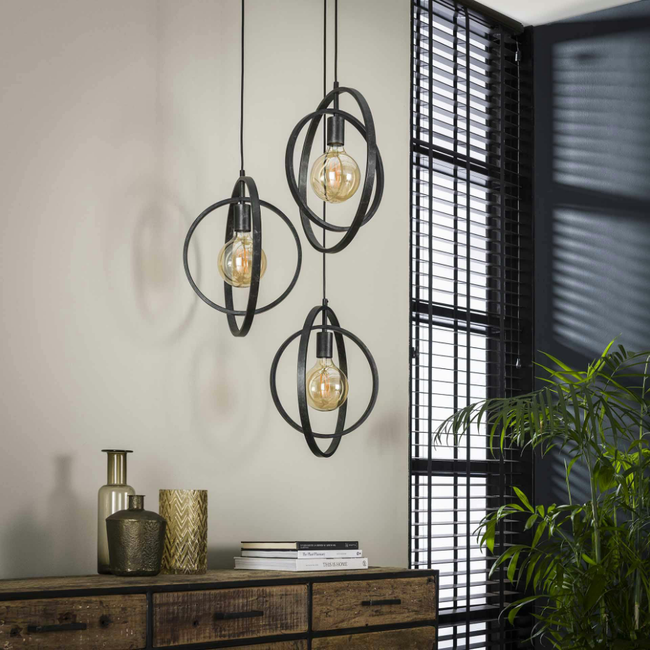 Suspension industrielle étagée 3 lampes anneaux croisés TRIBECA