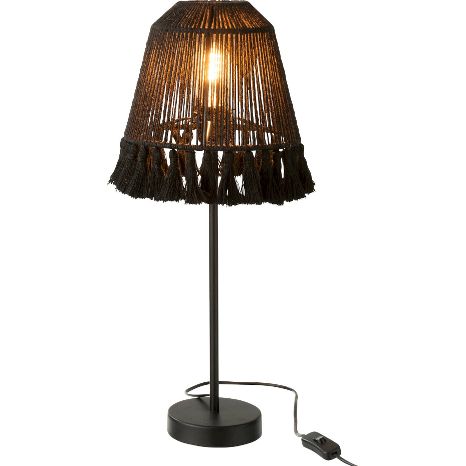 Lampe de salon ronde en métal et jute
