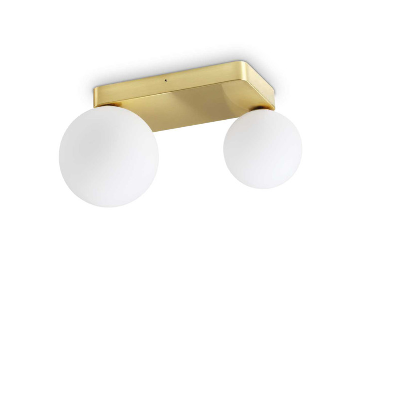 Applique dorée Penta 2 globes verre blanc soufflé