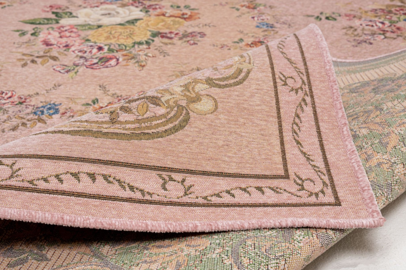 Tapis floral tissé à la machine avec bordure - Flomi