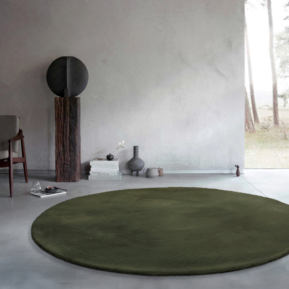 Tapis salon rond doux sensation peau de lapin ,  Anna