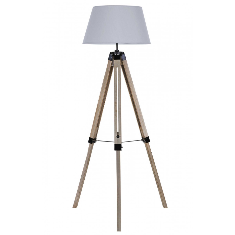 Lampadaire Trépied Bois Abat-jour Gris Clair