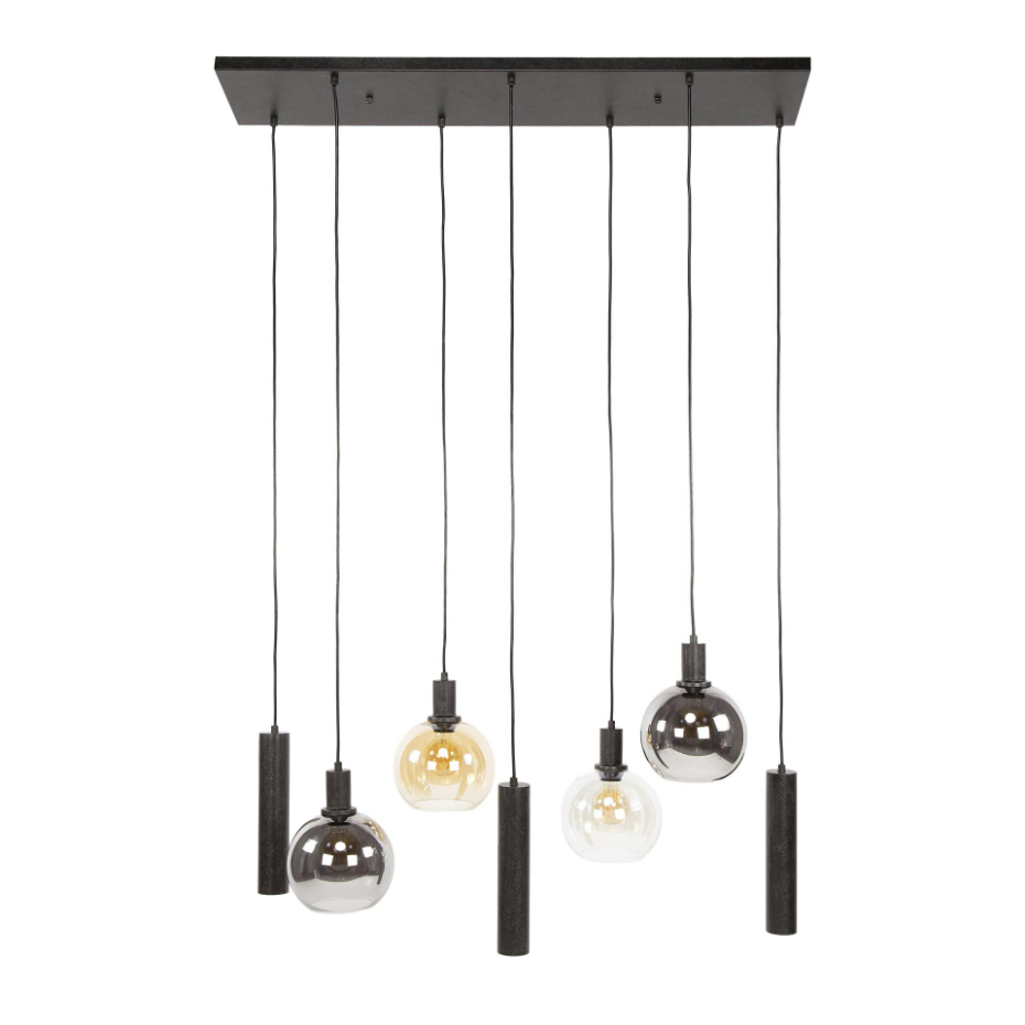 Suspension cuisine vintage - 4 globes verre, 3 cylindres NOVA