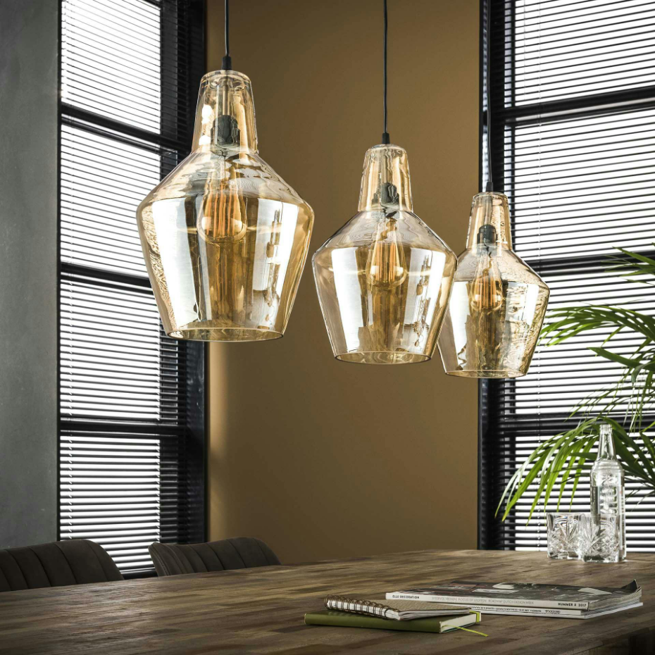 Suspension 3 lampes en verre ambré vintage LUCKNOW