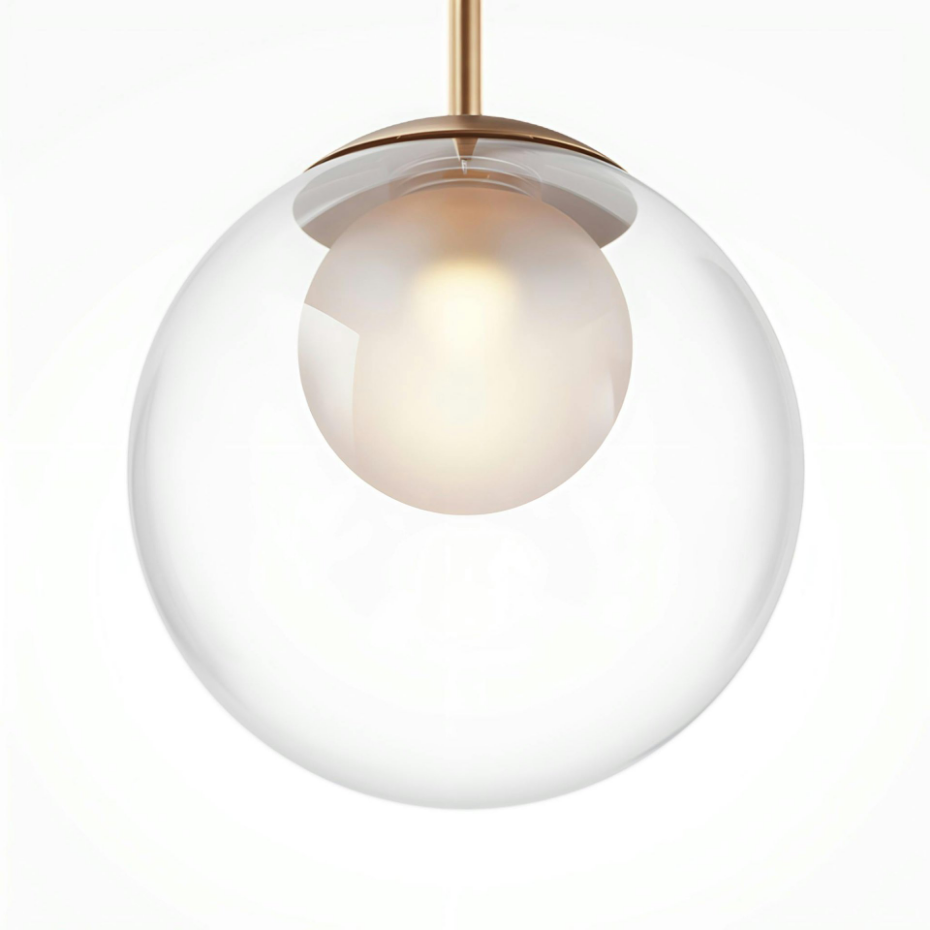 Suspension globe en verre & tige or, 20 cm DELTONA