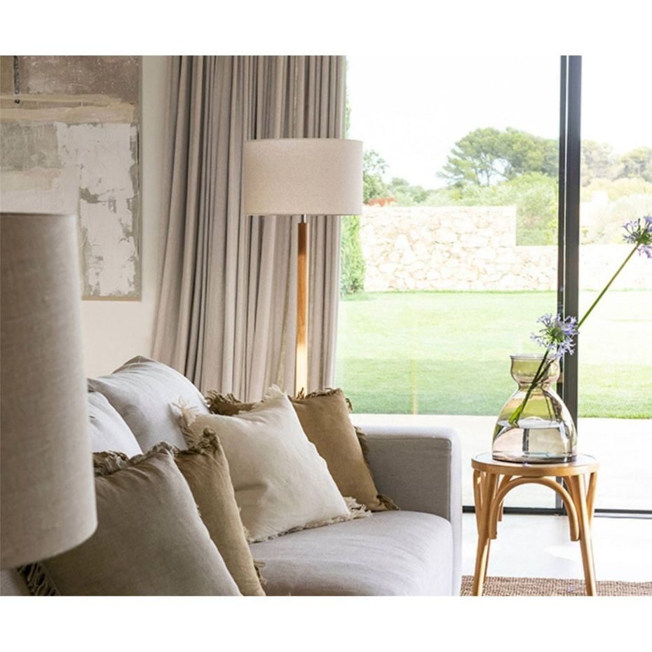 Lampe sur pied ronde en bois et lin