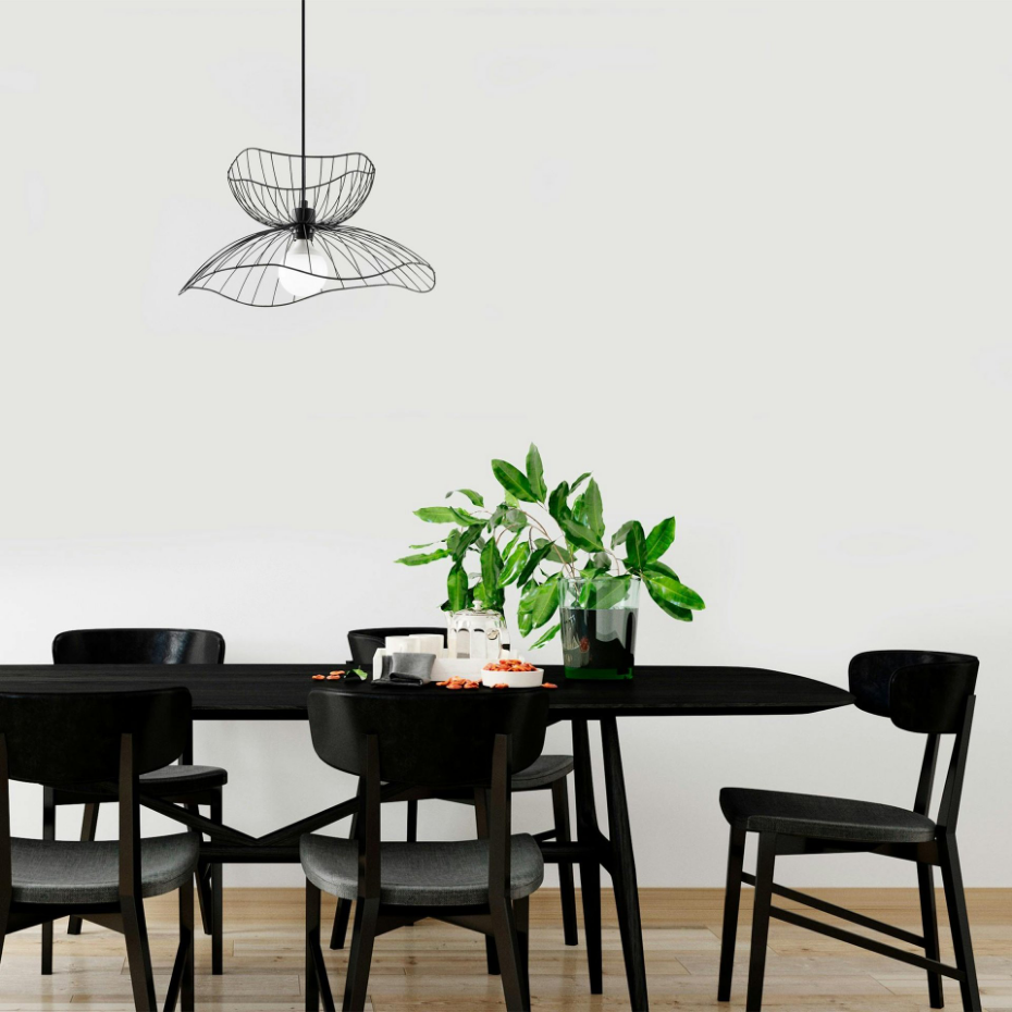 Suspension design noire filaire fleur stylisée SINOP