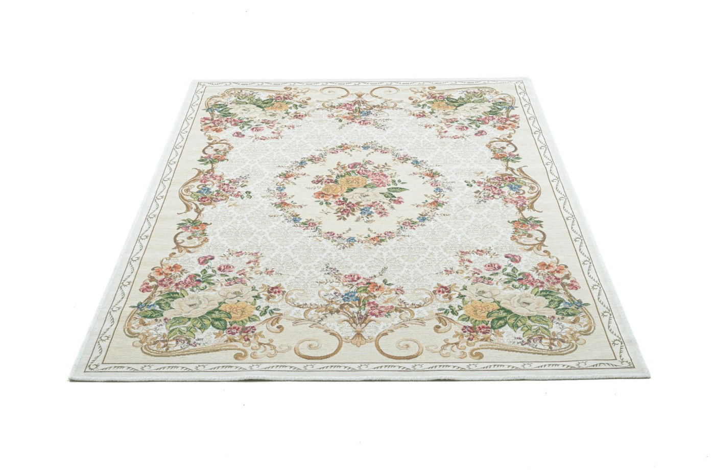 Tapis floral tissé à la machine avec bordure - Flomi