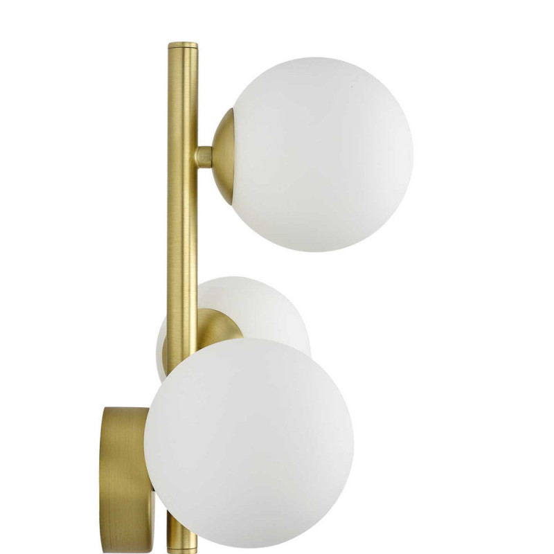 Applique laiton satiné 3 globes verre opale Perlage