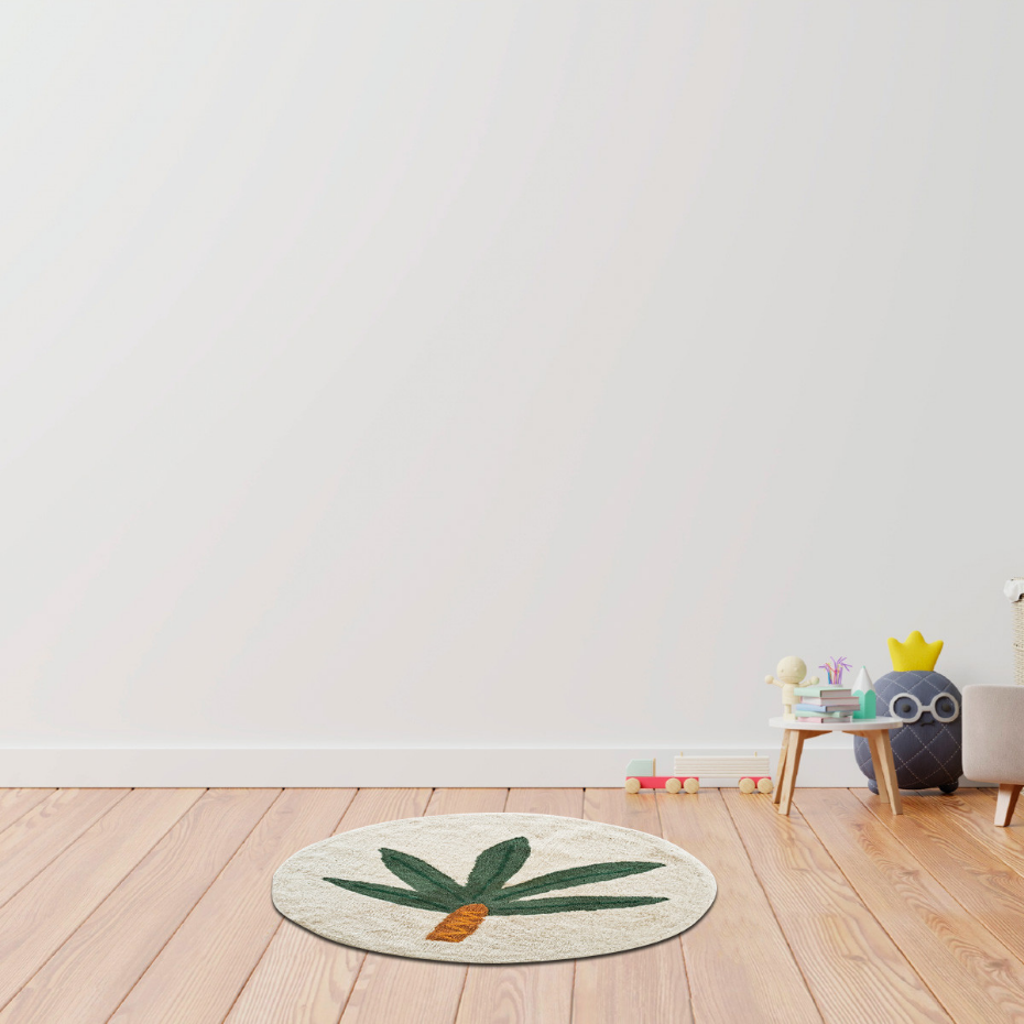 Tapis enfant rond en coton tufté PALMIER