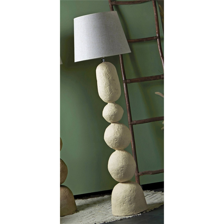 Lampadaire en papier mâché et abat-jour textile organique