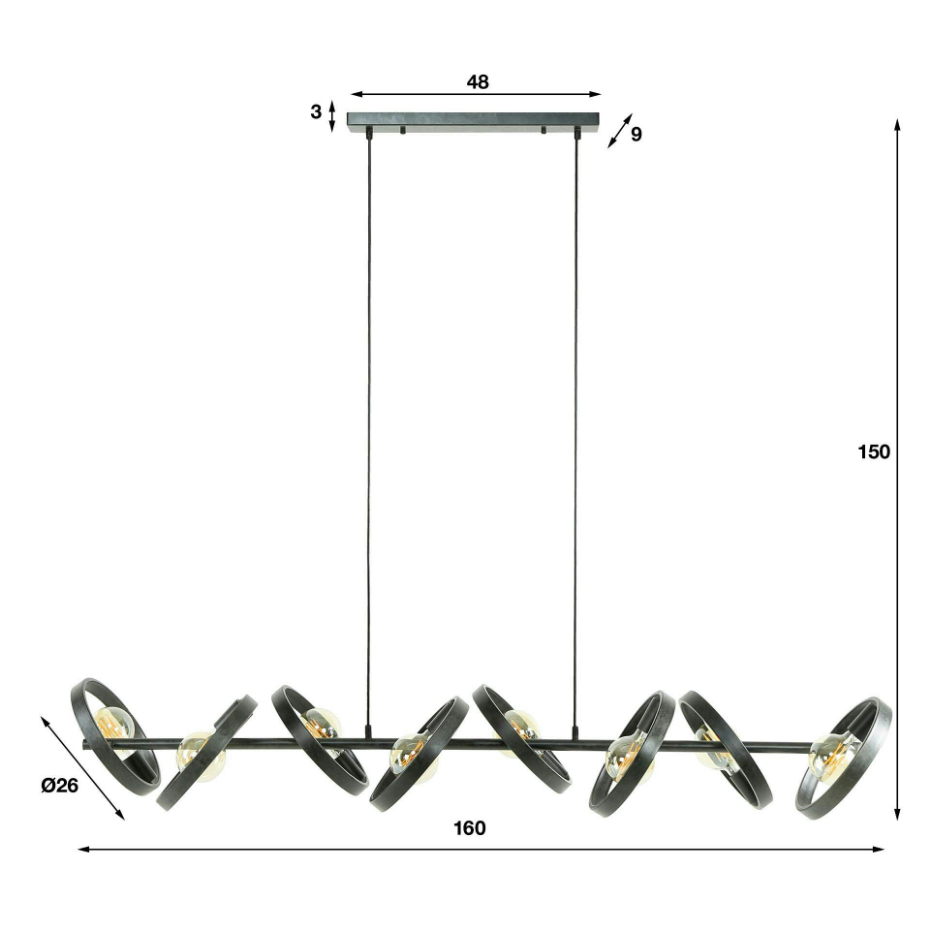 Suspension luminaire 8 anneaux RALF