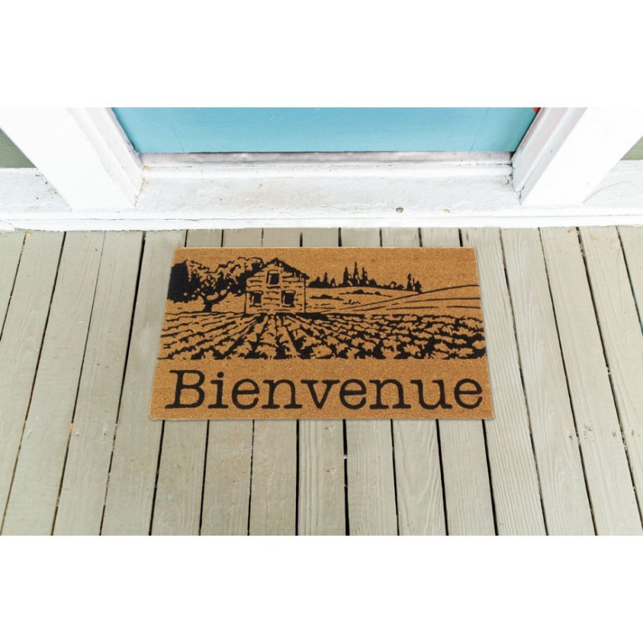 Paillasson coco intérieur extérieur 75 x 45 cm Village de Provence bienvenue
