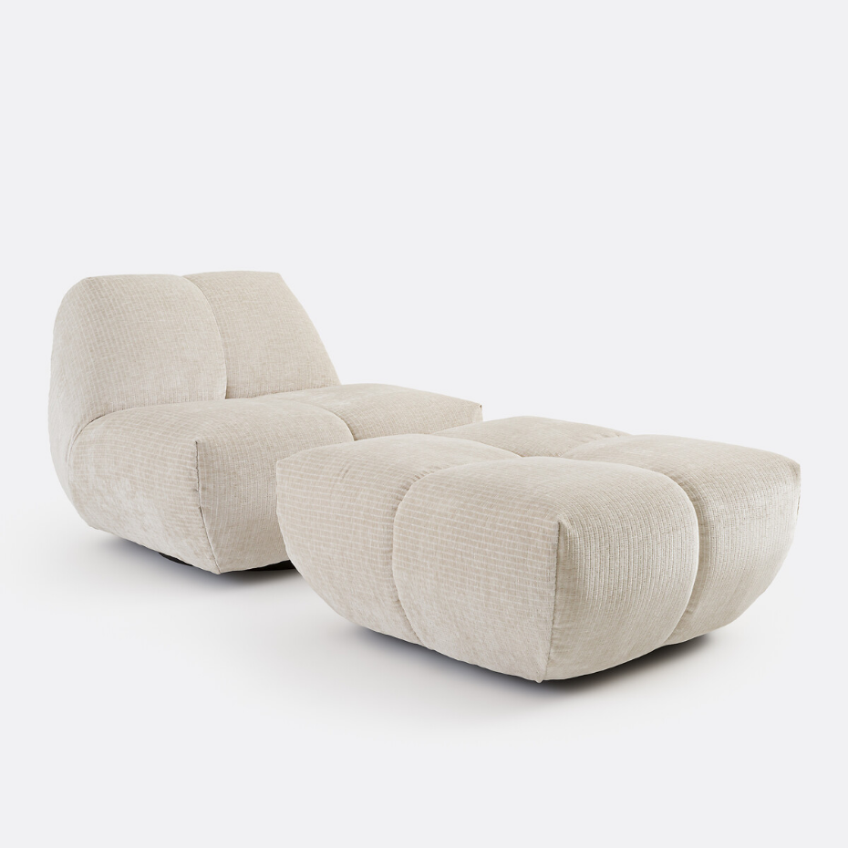 Pouf, velours côtelé vintage, L83 cm, Nuria