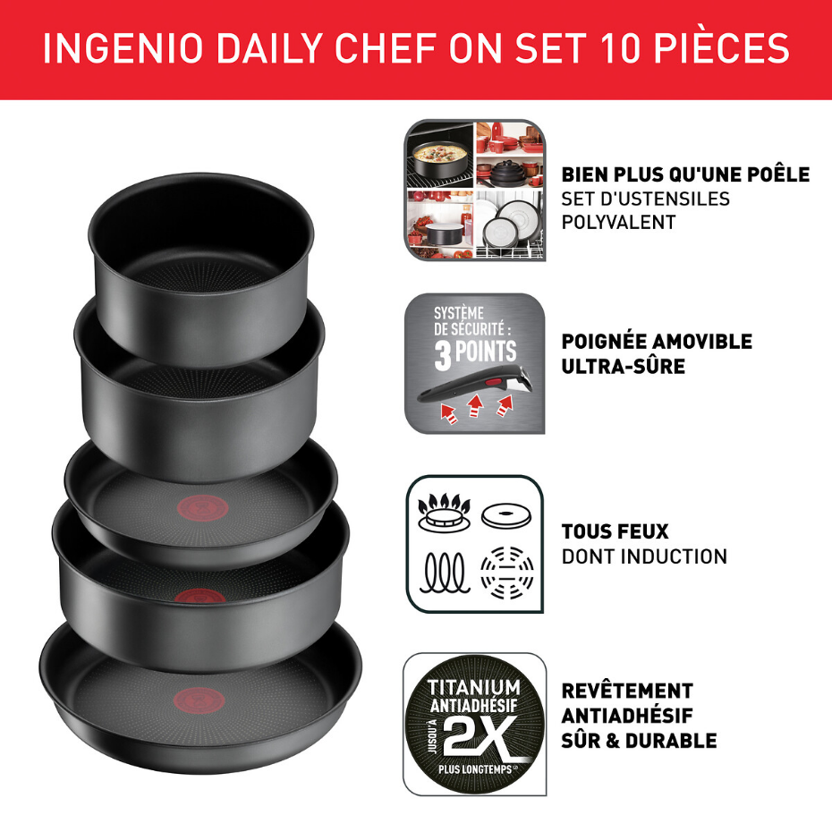 Batterie de cuisine 10 pièces Ingénio Daily Chef