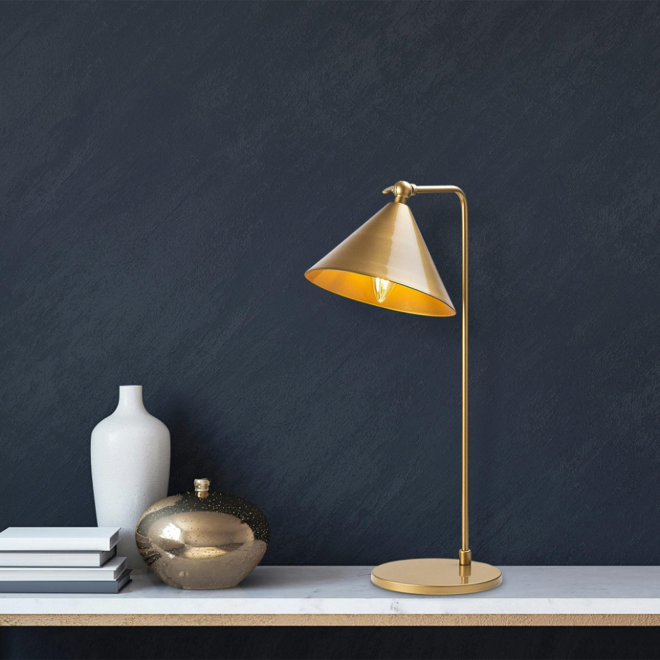 Lampe de table moderne dorée, abat-jour conique SILE