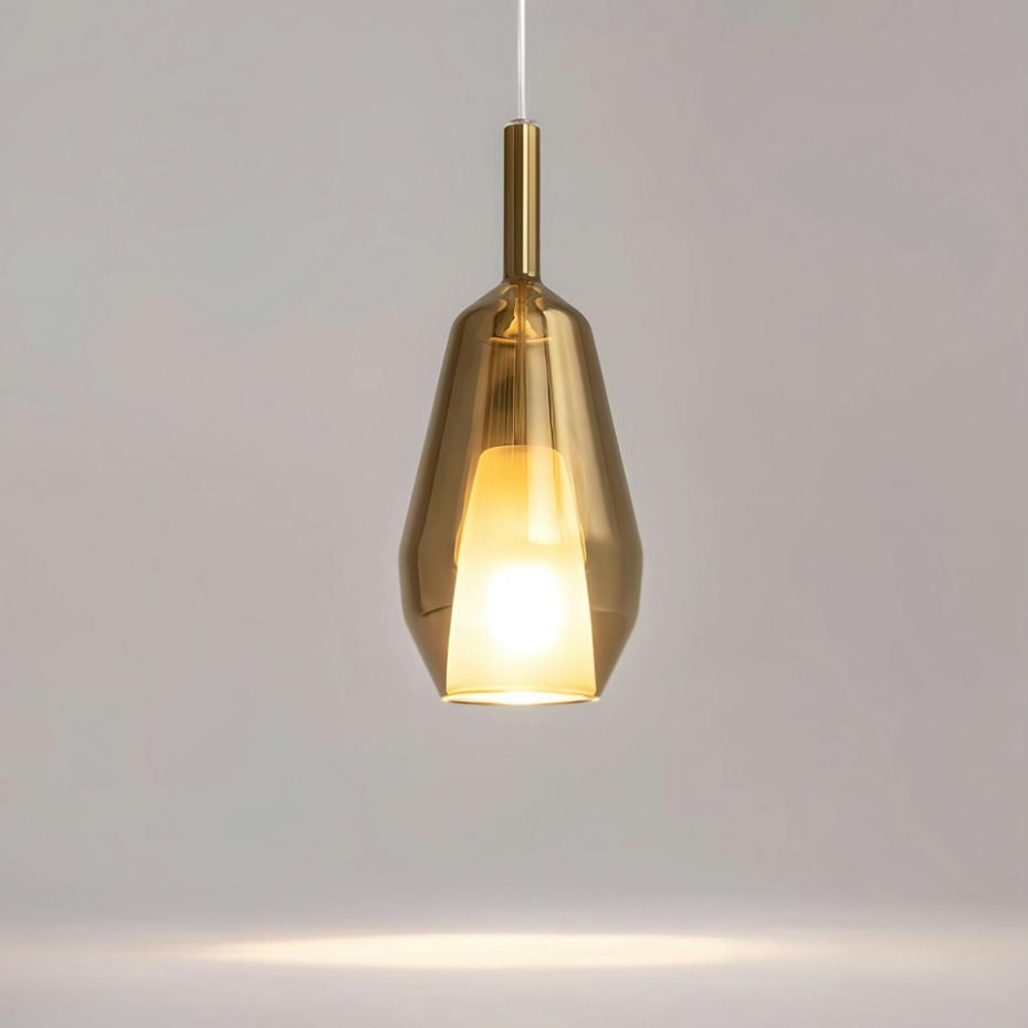 Suspension verre fumé – abat-jour double forme poire LODI