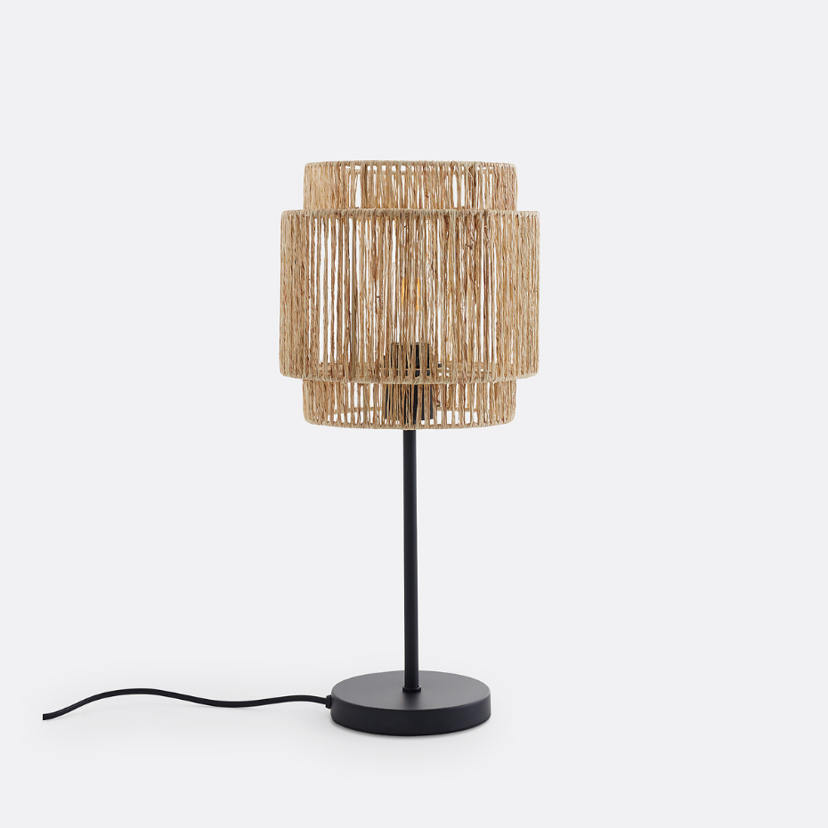 Lampe à poser métal fer et chanvre, Yaku