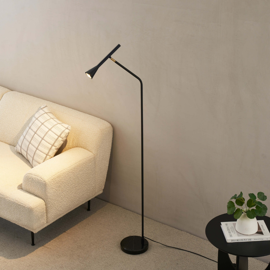 Lampadaire noir avec base en marbre - HOLEN