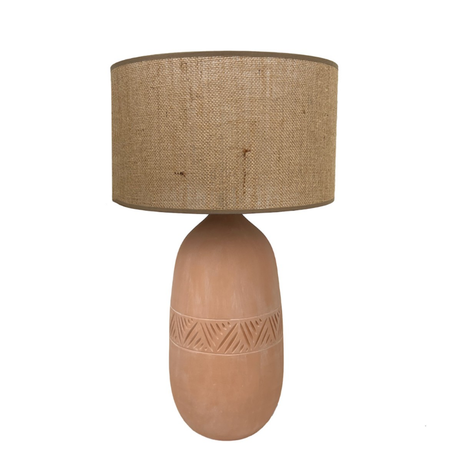 Lampe en terre cuite avec abat-jour jute, KÉO INCA