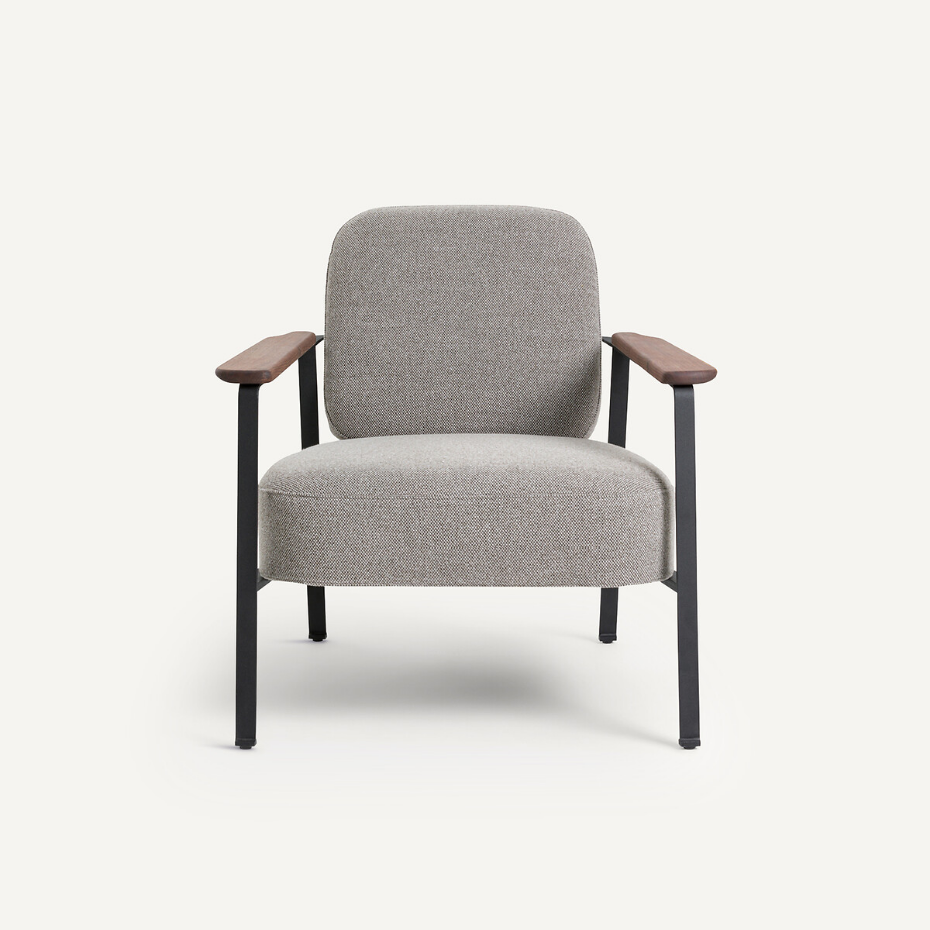 Fauteuil métal acier et tissu natté chiné, Abraxas