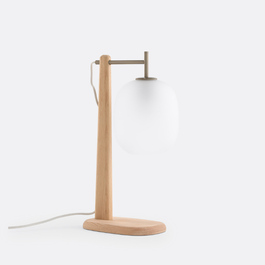 Lampe à poser chêne et verre givré, Navida