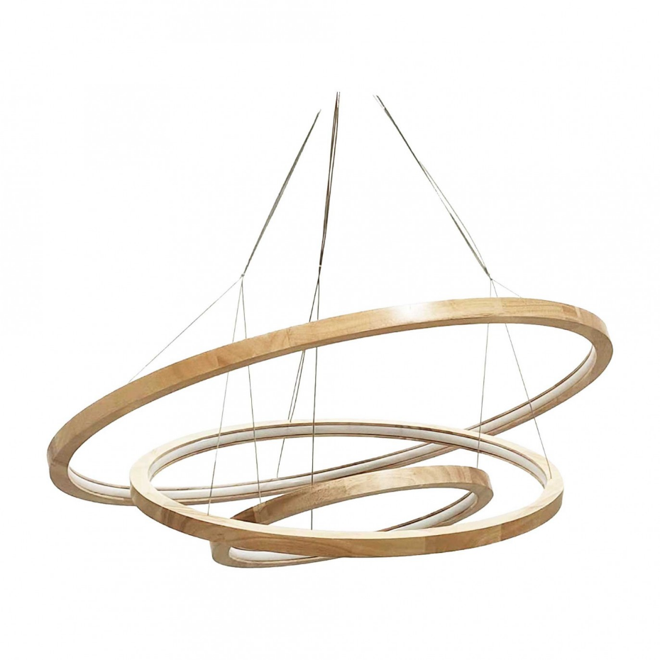 Suspension LED dimmable trois anneaux en bois d'Hévéa, CECLON
