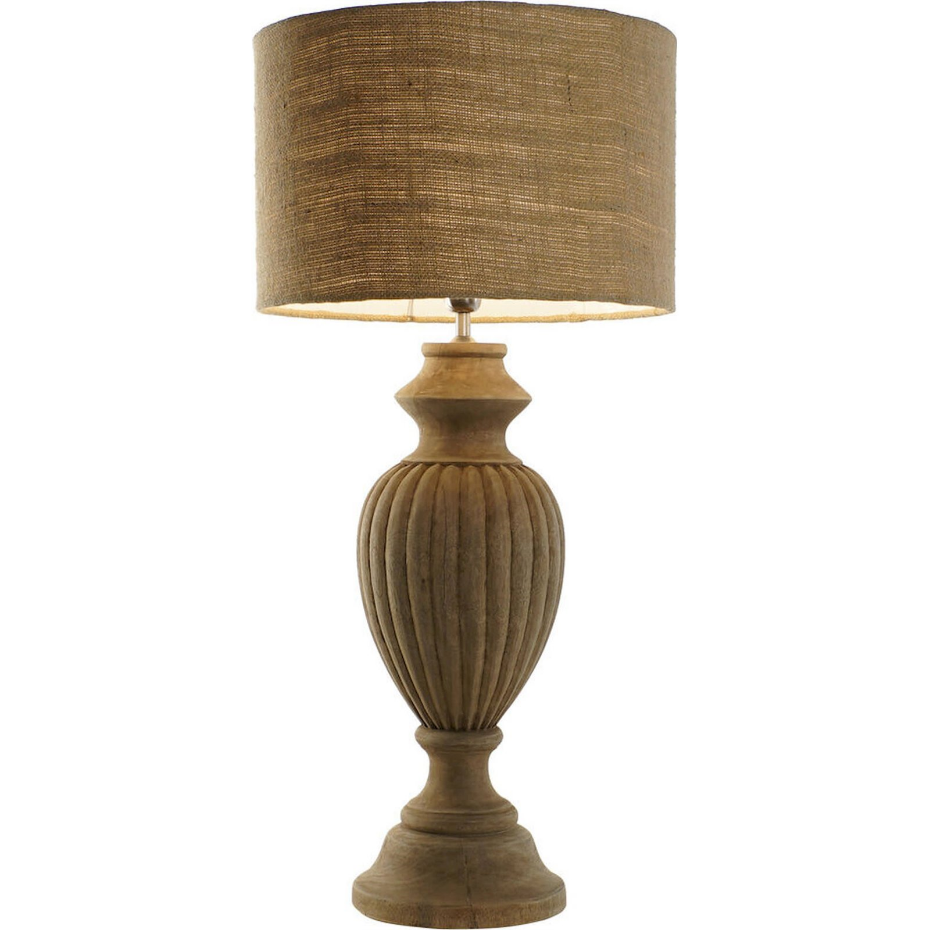 Lampe de table en bois sculpté et jute format carré Item Home Lamparas 1c24