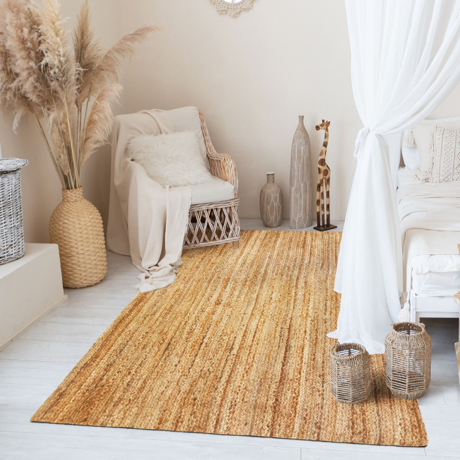 Tapis de salon en jute tressé main motif lignes  SUNNY JUTE