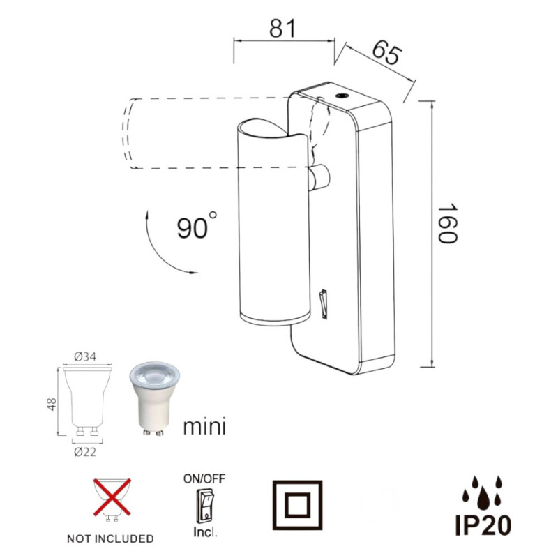 Applique liseuse tête de lit avec interrupteur nickel satiné Notte