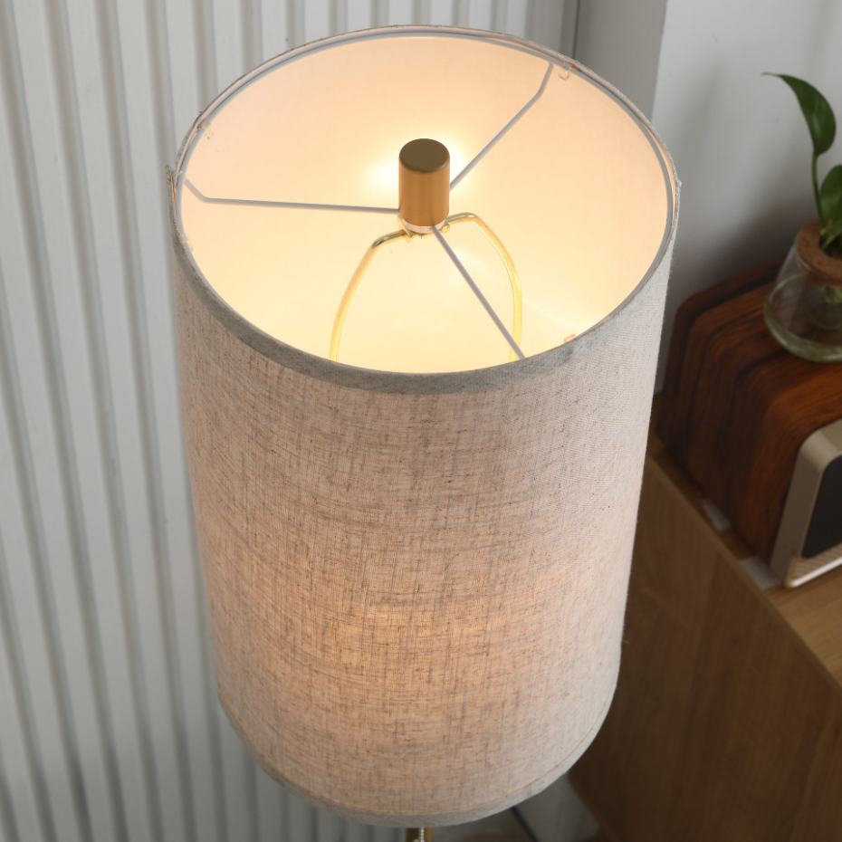 Lampadaire design néo-rétro acier doré abat-jour lin crème