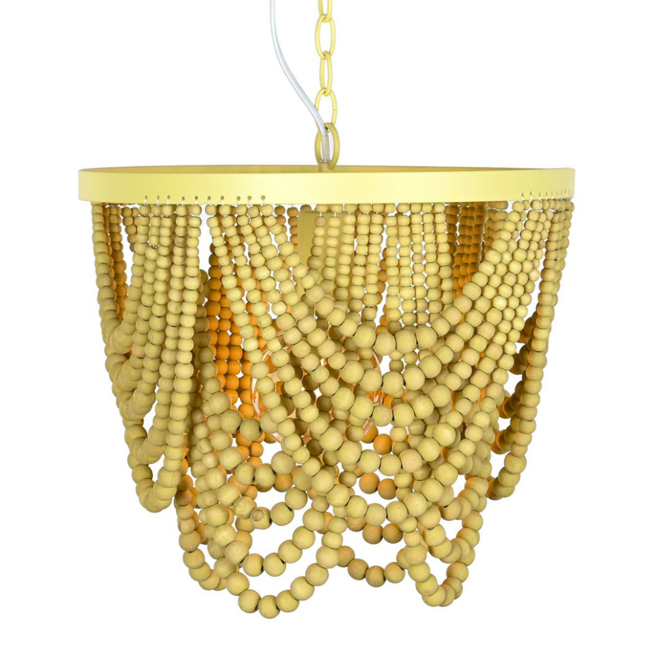 Plafonnier en métal doré et perles en bois 35x35x95cm
