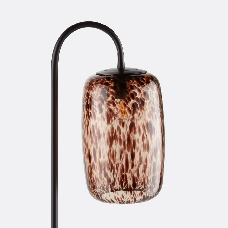 Lampadaire en métal fer et verre ambré, Toleco