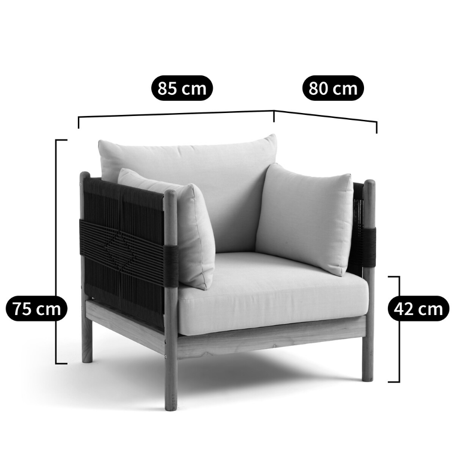 Fauteuil de jardin en teck et corde, Odette