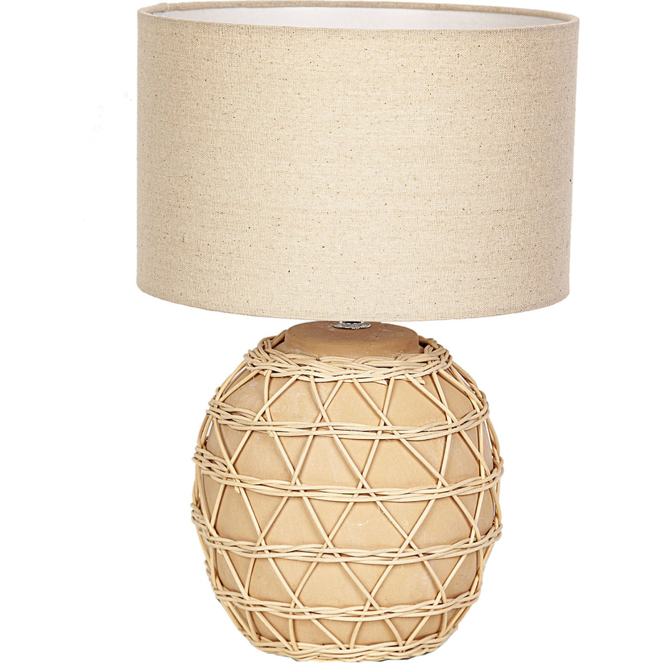 Lampe en rotin avec abat jour en lin rond