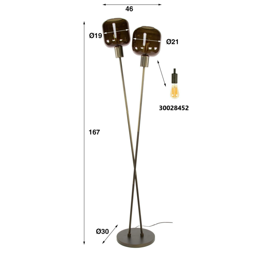 Lampadaire vintage verre – 2 abat–jour croisés bronze NOVA