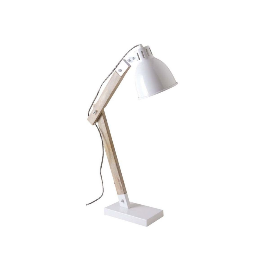 Lampe de bureau en métal blanc et bois