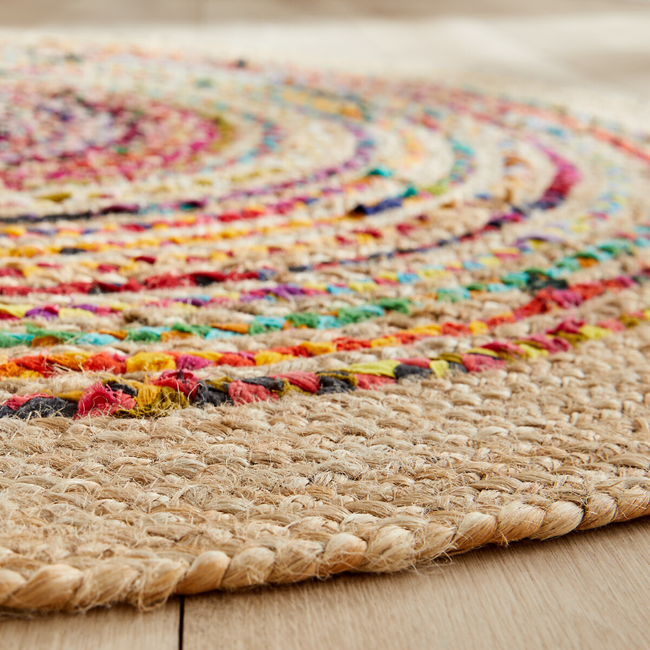 Tapis jute et coton recyclé Ø120 cm, Jaco